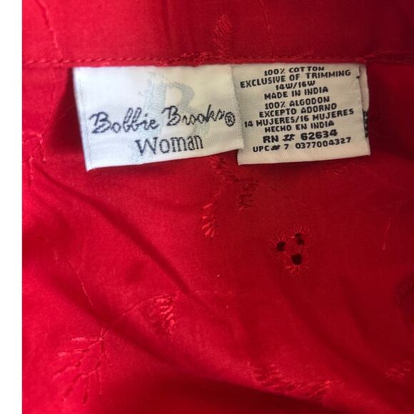 Bobbie Brooks Women Tunic Top 14/16 Red Embroidered Eyelet Floral Boho Cottage - Picture 2 of 7